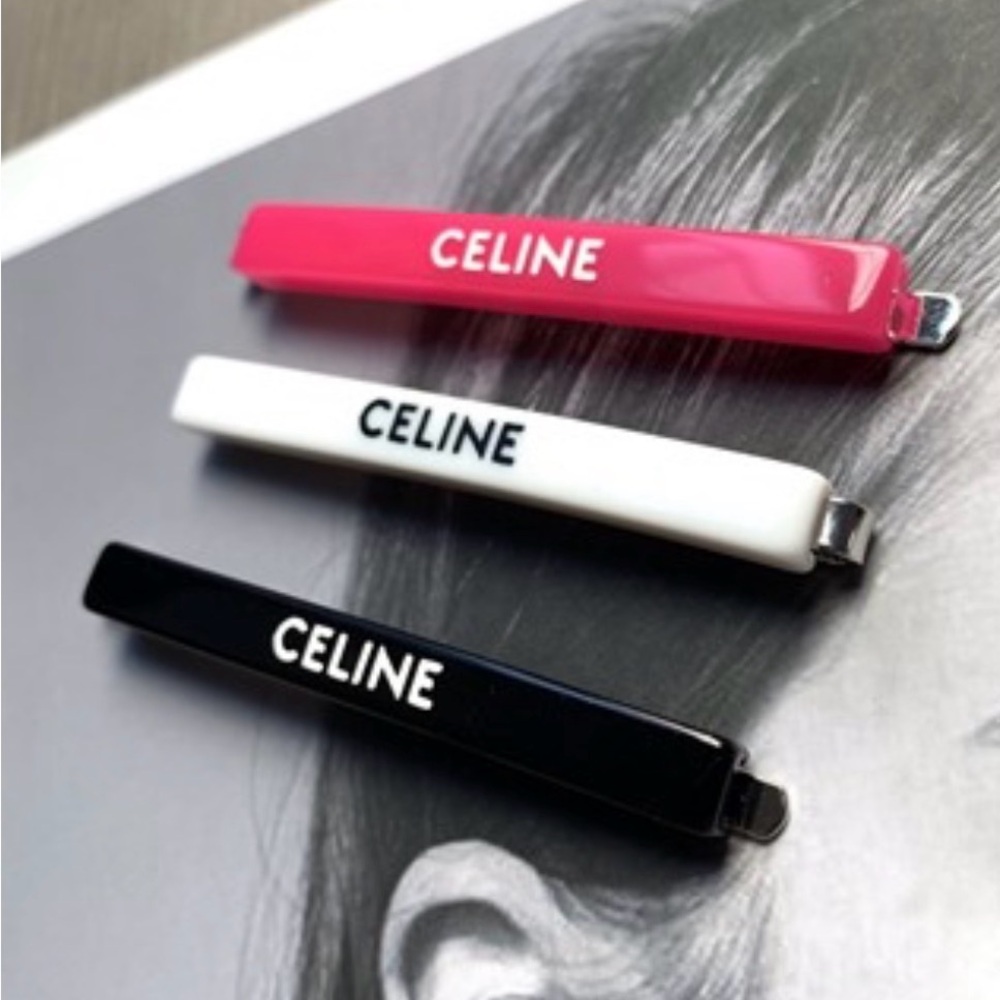 BRAND NEW Celine Tricolor Logo Bar Hair Clips — Pink, White & Black